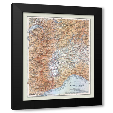Northwestern Italy - Bertarelli 1914 Black Modern Wood Framed Art Print by Bertarelli