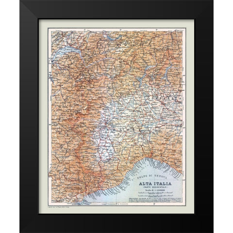 Northwestern Italy - Bertarelli 1914 Black Modern Wood Framed Art Print by Bertarelli