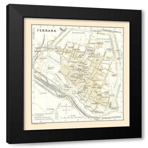 Ferrara Italy - Bertarelli 1914 Black Modern Wood Framed Art Print with Double Matting by Bertarelli