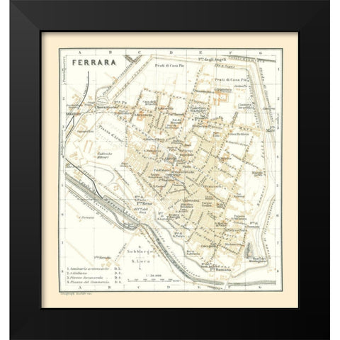 Ferrara Italy - Bertarelli 1914 Black Modern Wood Framed Art Print by Bertarelli