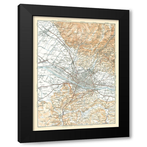Florence Italy - Bertarelli 1914 Black Modern Wood Framed Art Print with Double Matting by Bertarelli