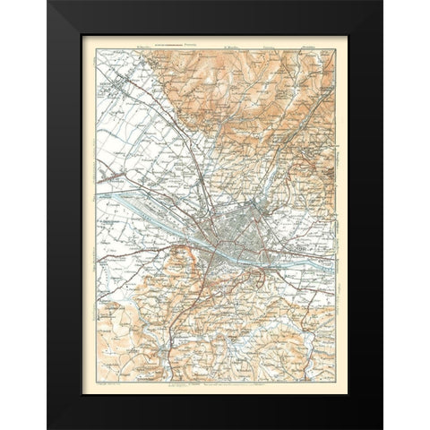 Florence Italy - Bertarelli 1914 Black Modern Wood Framed Art Print by Bertarelli