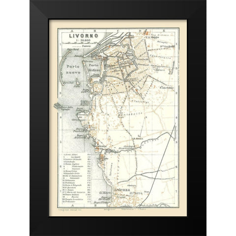 Livorno Italy - Bertarelli 1914 Black Modern Wood Framed Art Print by Bertarelli
