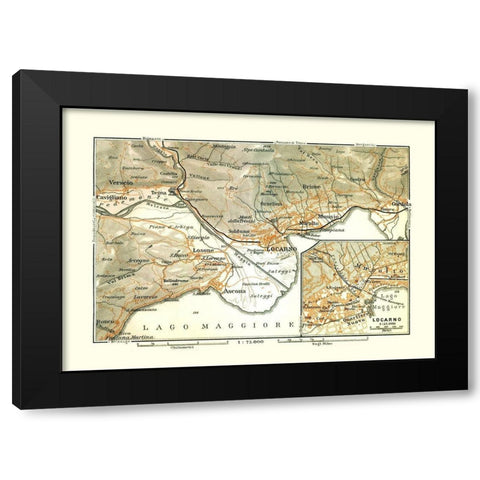 Locarno Region Italy - Bertarelli 1914 Black Modern Wood Framed Art Print with Double Matting by Bertarelli