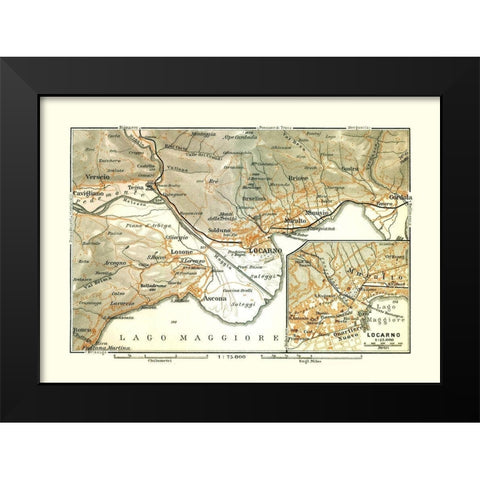 Locarno Region Italy - Bertarelli 1914 Black Modern Wood Framed Art Print by Bertarelli