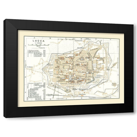 Lucca Italy - Bertarelli 1914 Black Modern Wood Framed Art Print by Bertarelli