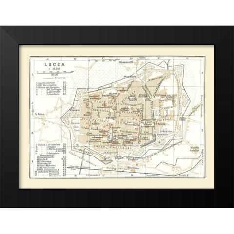 Lucca Italy - Bertarelli 1914 Black Modern Wood Framed Art Print by Bertarelli
