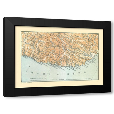 Ligurian Sea Italy - Bertarelli 1914 Black Modern Wood Framed Art Print with Double Matting by Bertarelli