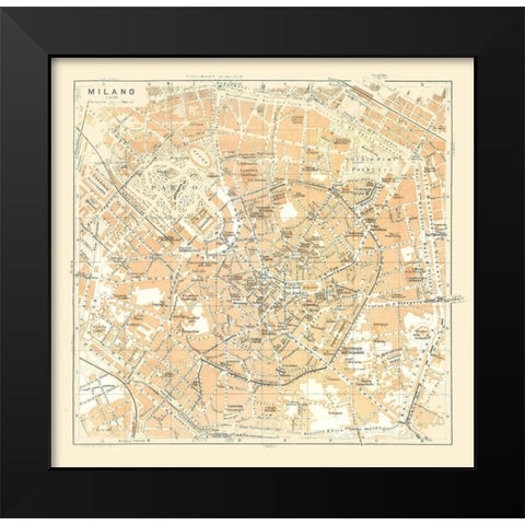 Milan Italy - Bertarelli 1914 Black Modern Wood Framed Art Print by Bertarelli