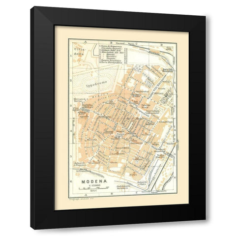 Modena Italy - Bertarelli 1914 Black Modern Wood Framed Art Print by Bertarelli