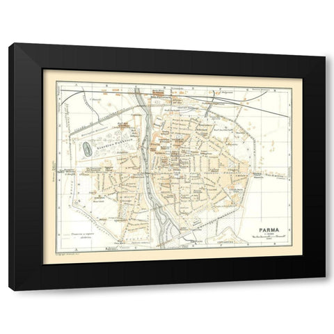 Parma Italy - Bertarelli 1914 Black Modern Wood Framed Art Print with Double Matting by Bertarelli