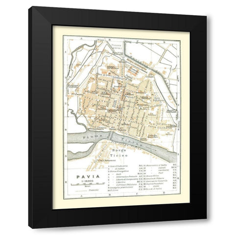Pavia Italy - Bertarelli 1914 Black Modern Wood Framed Art Print with Double Matting by Bertarelli