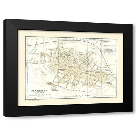 Piacenza Italy - Bertarelli 1914 Black Modern Wood Framed Art Print with Double Matting by Bertarelli