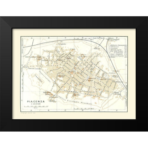 Piacenza Italy - Bertarelli 1914 Black Modern Wood Framed Art Print by Bertarelli