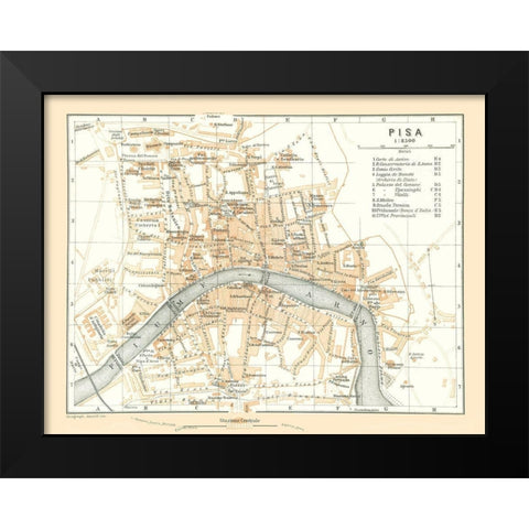 Pisa Italy - Bertarelli 1914 Black Modern Wood Framed Art Print by Bertarelli