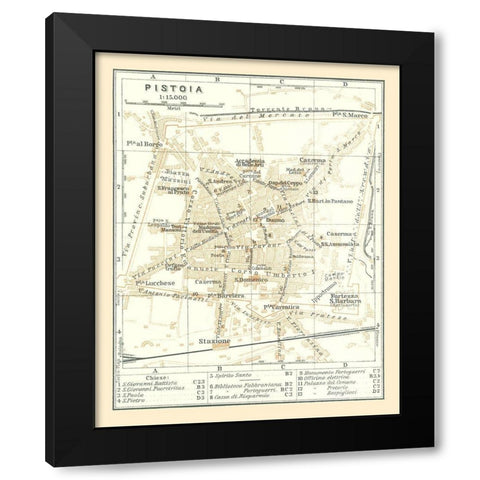 Pistoia Italy - Bertarelli 1914 Black Modern Wood Framed Art Print by Bertarelli