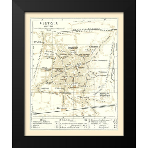 Pistoia Italy - Bertarelli 1914 Black Modern Wood Framed Art Print by Bertarelli