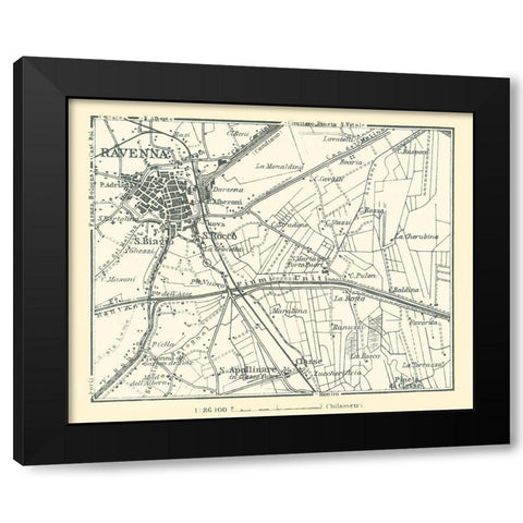 Ravenna Plan Italy - Bertarelli 1914 Black Modern Wood Framed Art Print by Bertarelli