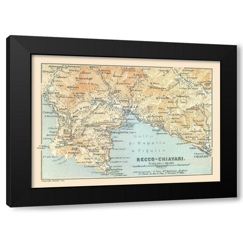 Recco Chiavari Italy - Bertarelli 1914 Black Modern Wood Framed Art Print with Double Matting by Bertarelli