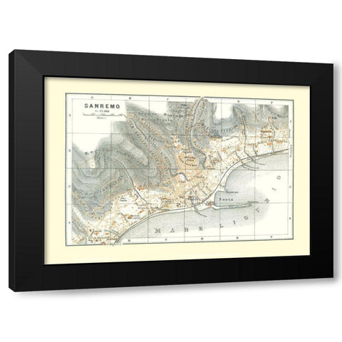 Sanremo Italy - Bertarelli 1914 Black Modern Wood Framed Art Print with Double Matting by Bertarelli