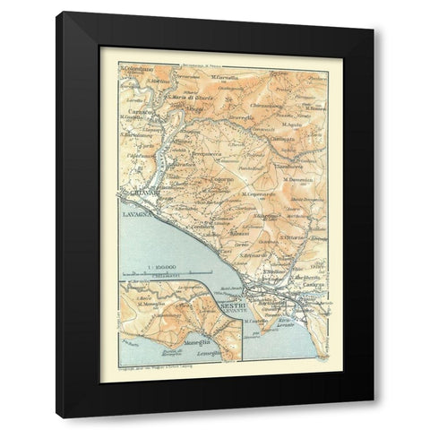 Chiavari Sestri Moneglia Italy - Bertarelli 1914 Black Modern Wood Framed Art Print with Double Matting by Bertarelli