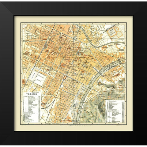 Turin Italy - Bertarelli 1914 Black Modern Wood Framed Art Print by Bertarelli