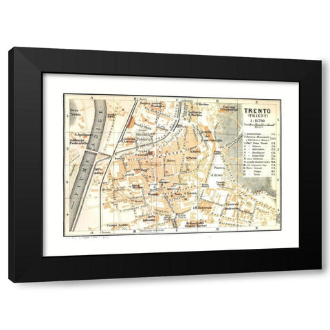 Trento Italy - Bertarelli 1914 Black Modern Wood Framed Art Print with Double Matting by Bertarelli