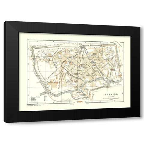 Treviso Italy - Bertarelli 1914 Black Modern Wood Framed Art Print with Double Matting by Bertarelli