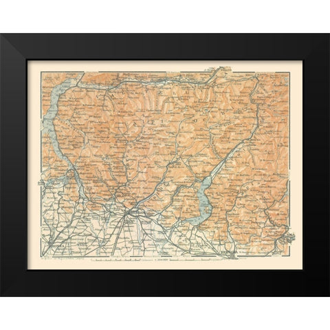 Bergamo Alps North Italy - Bertarelli 1914 Black Modern Wood Framed Art Print by Bertarelli