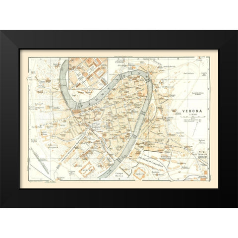 Verona Italy - Bertarelli 1914 Black Modern Wood Framed Art Print by Bertarelli