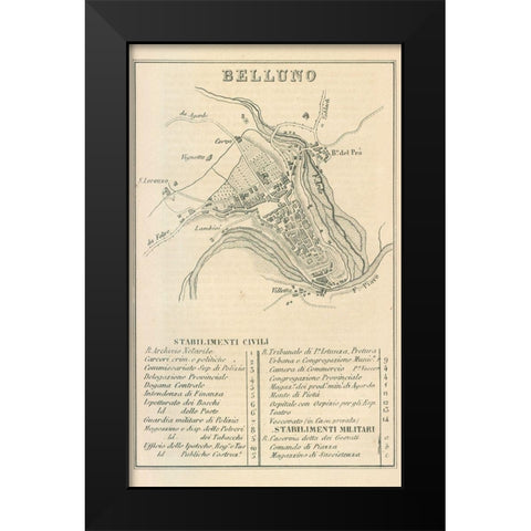 Belluno Italy - Castro 1870  Black Modern Wood Framed Art Print by Castro