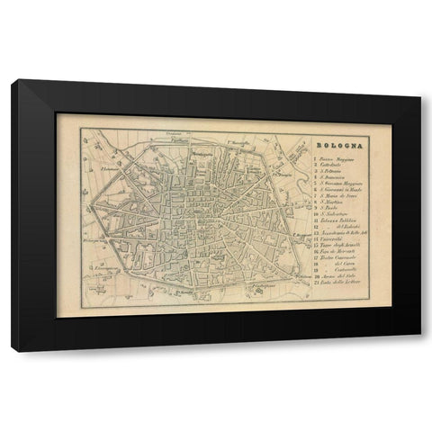 Bologna Italy - Castro 1870  Black Modern Wood Framed Art Print with Double Matting by Castro