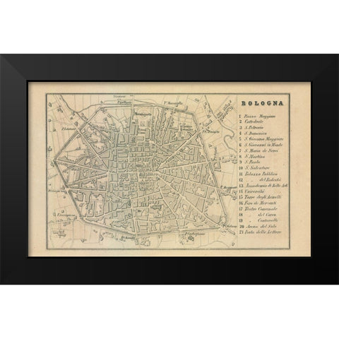 Bologna Italy - Castro 1870  Black Modern Wood Framed Art Print by Castro