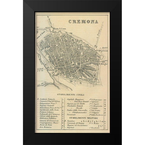 Cremona Italy - Castro 1870  Black Modern Wood Framed Art Print by Castro