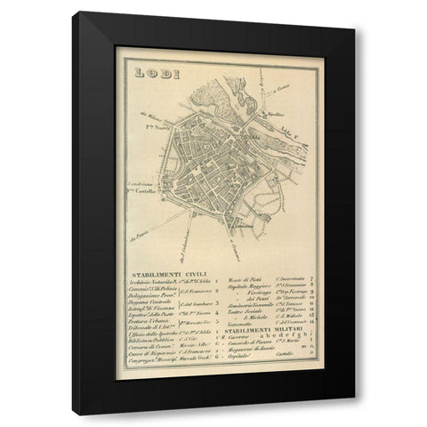 Lodi Italy - Castro 1870  Black Modern Wood Framed Art Print by Castro