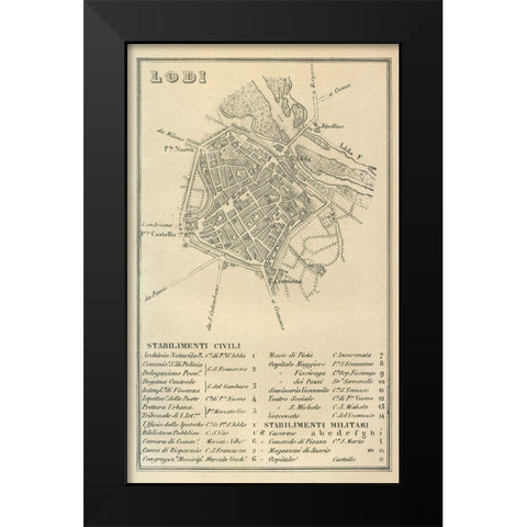 Lodi Italy - Castro 1870  Black Modern Wood Framed Art Print by Castro