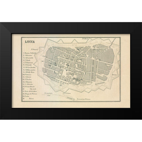 Lucca Italy - Castro 1870 Black Modern Wood Framed Art Print by Castro