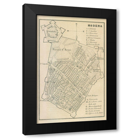 Modena Italy - Castro 1870  Black Modern Wood Framed Art Print by Castro