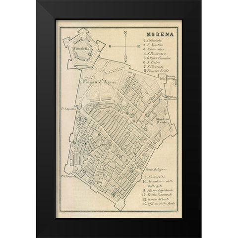 Modena Italy - Castro 1870  Black Modern Wood Framed Art Print by Castro