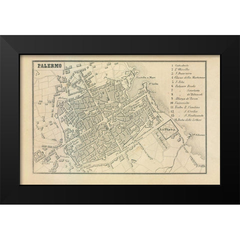 Palermo Italy - Castro 1870  Black Modern Wood Framed Art Print by Castro