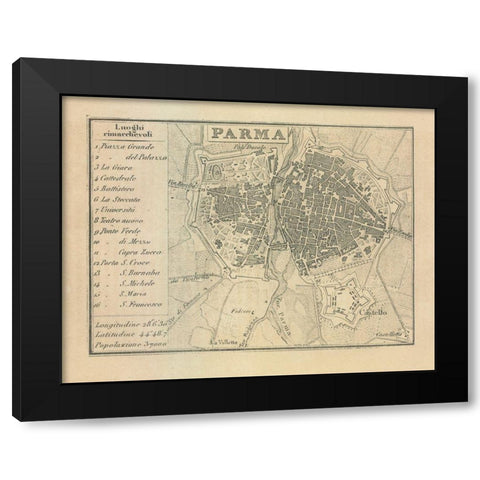 Parma Italy - Castro 1870  Black Modern Wood Framed Art Print by Castro