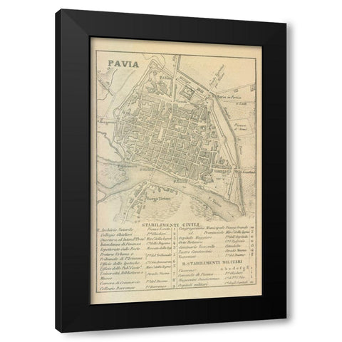 Pavia Italy - Castro 1870  Black Modern Wood Framed Art Print by Castro