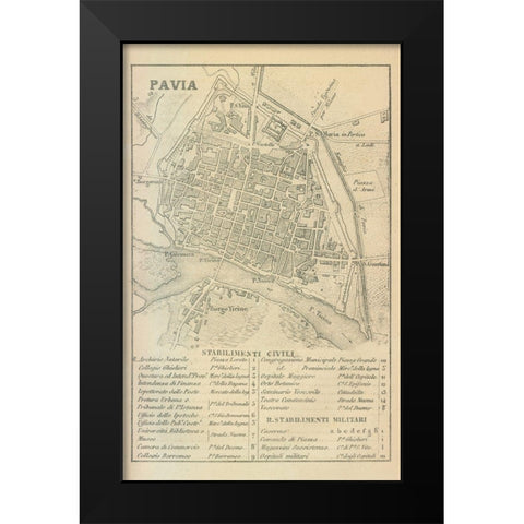 Pavia Italy - Castro 1870  Black Modern Wood Framed Art Print by Castro