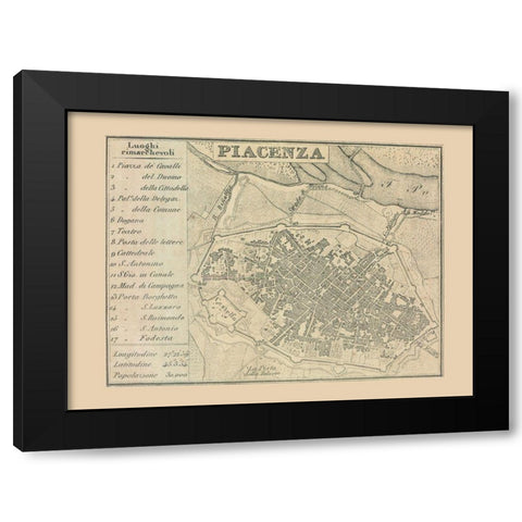 Piacenza Italy - Castro 1870  Black Modern Wood Framed Art Print by Castro