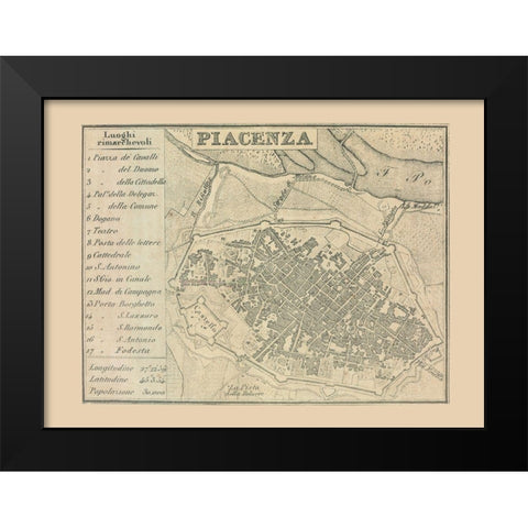 Piacenza Italy - Castro 1870  Black Modern Wood Framed Art Print by Castro