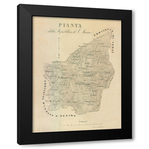 Pianta Italy - Castro 1870  Black Modern Wood Framed Art Print with Double Matting by Castro