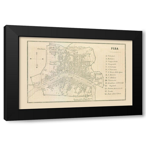 Pisa Italy - Castro 1870  Black Modern Wood Framed Art Print with Double Matting by Castro