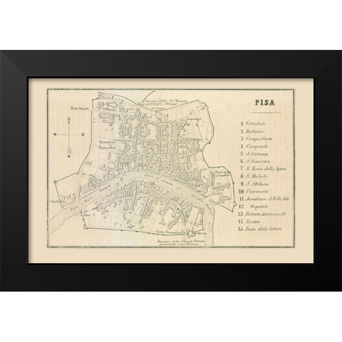 Pisa Italy - Castro 1870  Black Modern Wood Framed Art Print by Castro