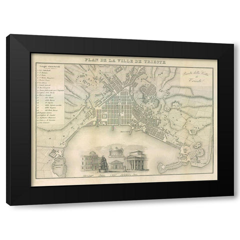Trieste Italy - Castro 1870  Black Modern Wood Framed Art Print by Castro
