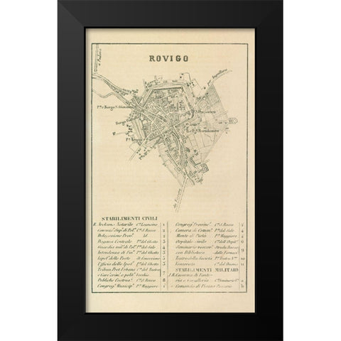 Rovigo Italy - Castro 1870  Black Modern Wood Framed Art Print by Castro